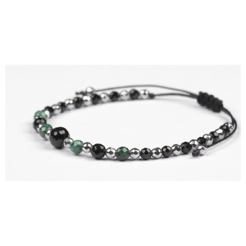 Bransoletka celebrytka czarny TURMALIN MALACHIT HEMATYT ochrona i odwaga